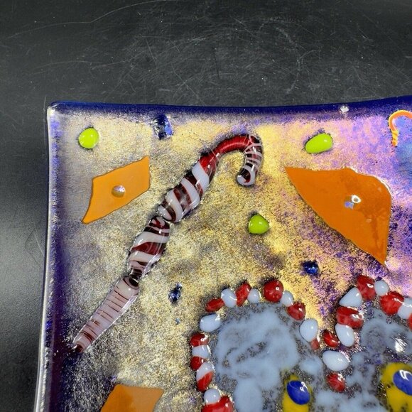 Hand Made Dichroic Fused Art Glass Square Dish Plate Christmas Decorated Vintage - Picture 10 of 15